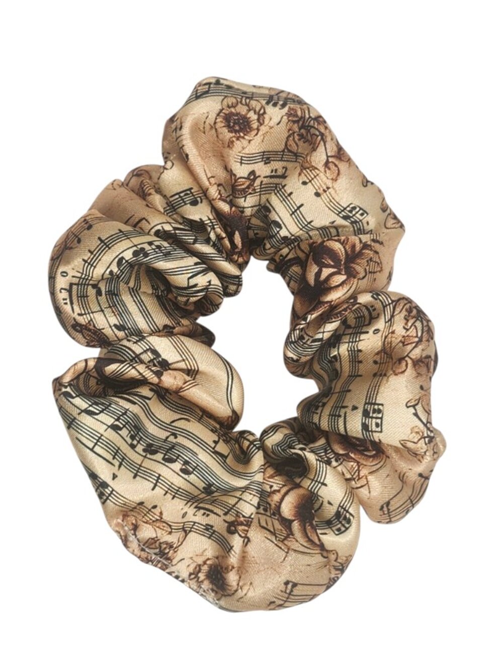 Satin Hair Scrunchie Floral Music Notes Print